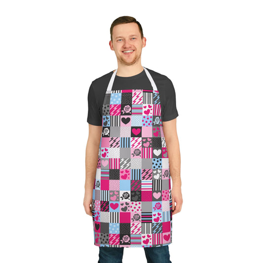 Edgy Punk Pink & Black Patchwork All-Over Print Apron | Alt Aesthetic Gift