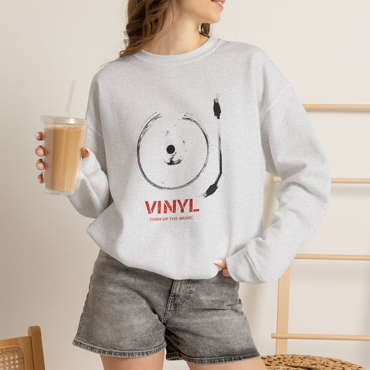Vinyl Turn Up the Music Retro Graphic Sweatshirt | Vintage Record Collector Pullover