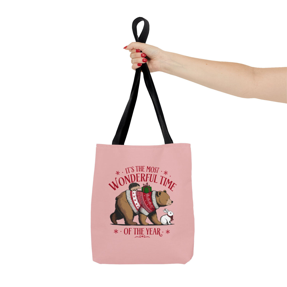 "It's The Most Wonderful Time Of The Year" Woodland Animals Holiday Sweater Polyester Tote Bag
