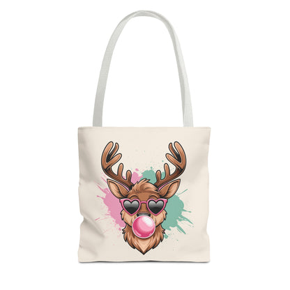Cool Reindeer Blowing Bubblegum Tote Bag | Trendy Holiday & Winter Shopper