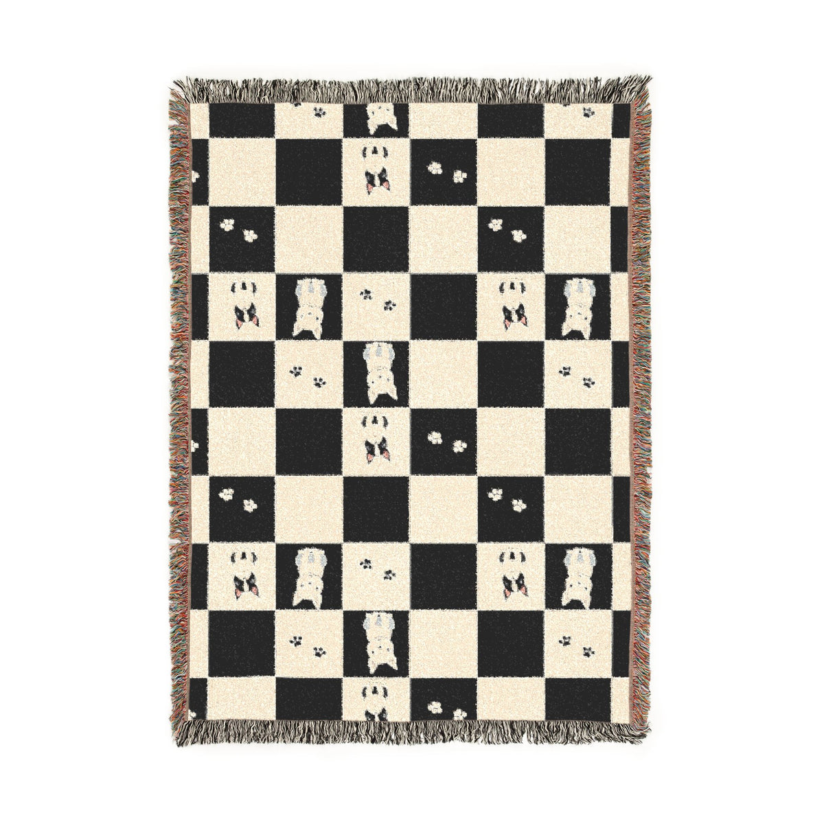 French Bulldog Checkerboard Woven Throw Blanket