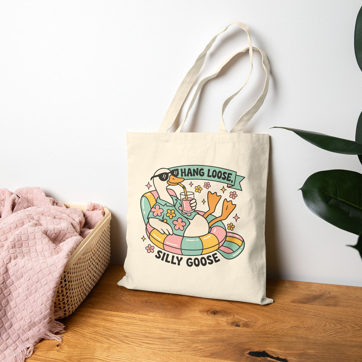 "Hang Loose, Silly Goose" Retro Duck Lounge Cotton Canvas Tote Bag