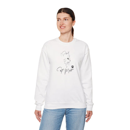 Cat Mom Line Art Minimalist Graphic Sweatshirt | Cute Feline Lover Pullover