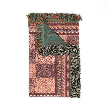 Crimson Patchwork Zebra Cotton Woven Throw Blanket