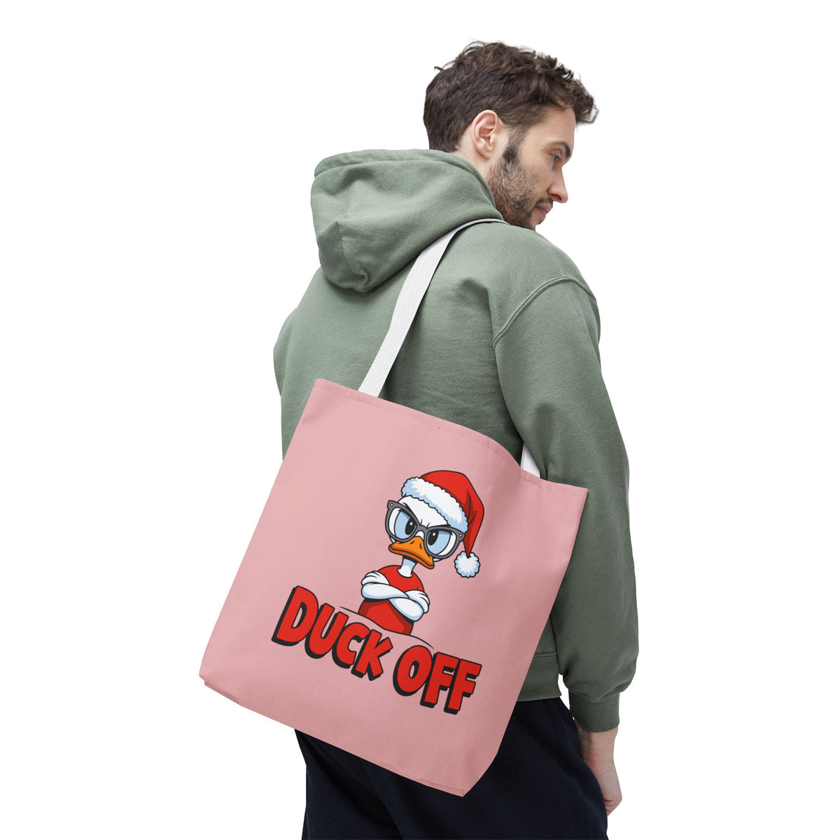 "Duck Off" Grumpy Santa Duck Funny Christmas Polyester Tote Bag