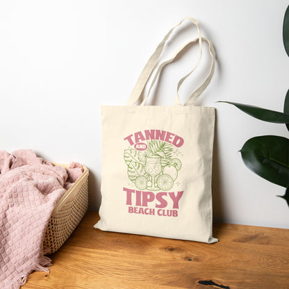 Tanned and Tipsy Beach Club Retro Citrus Cotton Canvas Tote Bag