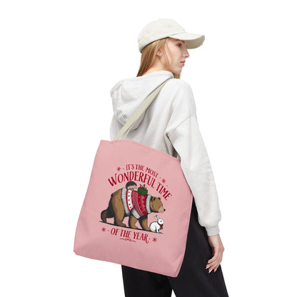 "It's The Most Wonderful Time Of The Year" Woodland Animals Holiday Sweater Polyester Tote Bag