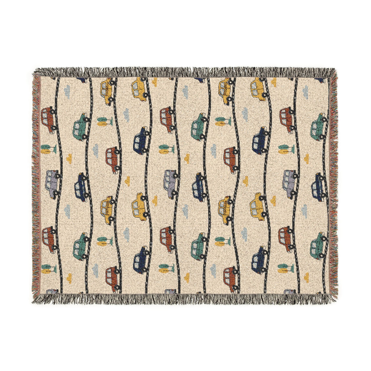 Whimsical Road Trip Cars & Traffic Woven Throw Blanket