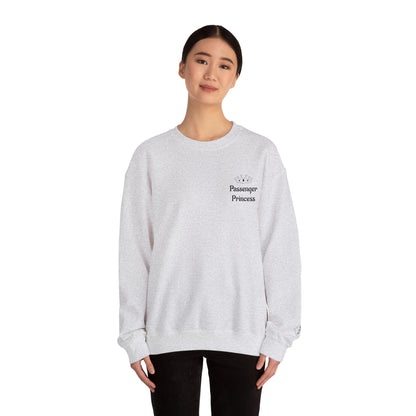 Personalized Passenger Princess Embroidered Crewneck Sweatshirt — Custom Name & Date Sleeve Detail