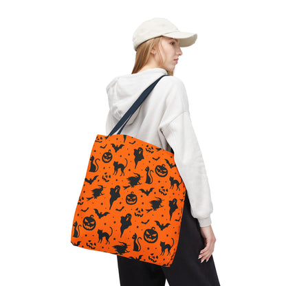 Spooky Halloween Seamless Pattern Tote Bag | Classic Orange & Black Trick-or-Treat Shopper