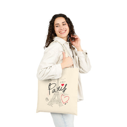 "I Love Paris" Eiffel Tower French Chic Cotton Canvas Tote Bag