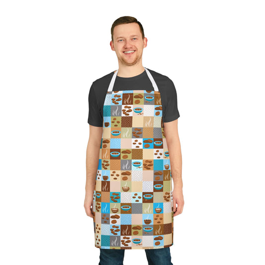 Retro Coffee Lover's Patchwork All-Over Print Apron | Barista & Café Gift
