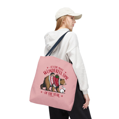 "It's The Most Wonderful Time Of The Year" Woodland Animals Holiday Sweater Polyester Tote Bag