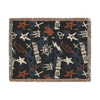 Rock Forever Grunge Graffiti Woven Blanket