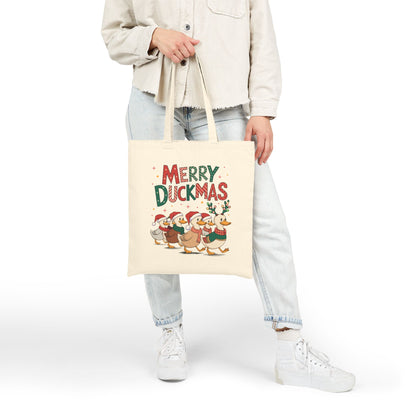 "Merry Duckmas" Festive Waddling Holiday Ducks Cotton Canvas Tote Bag