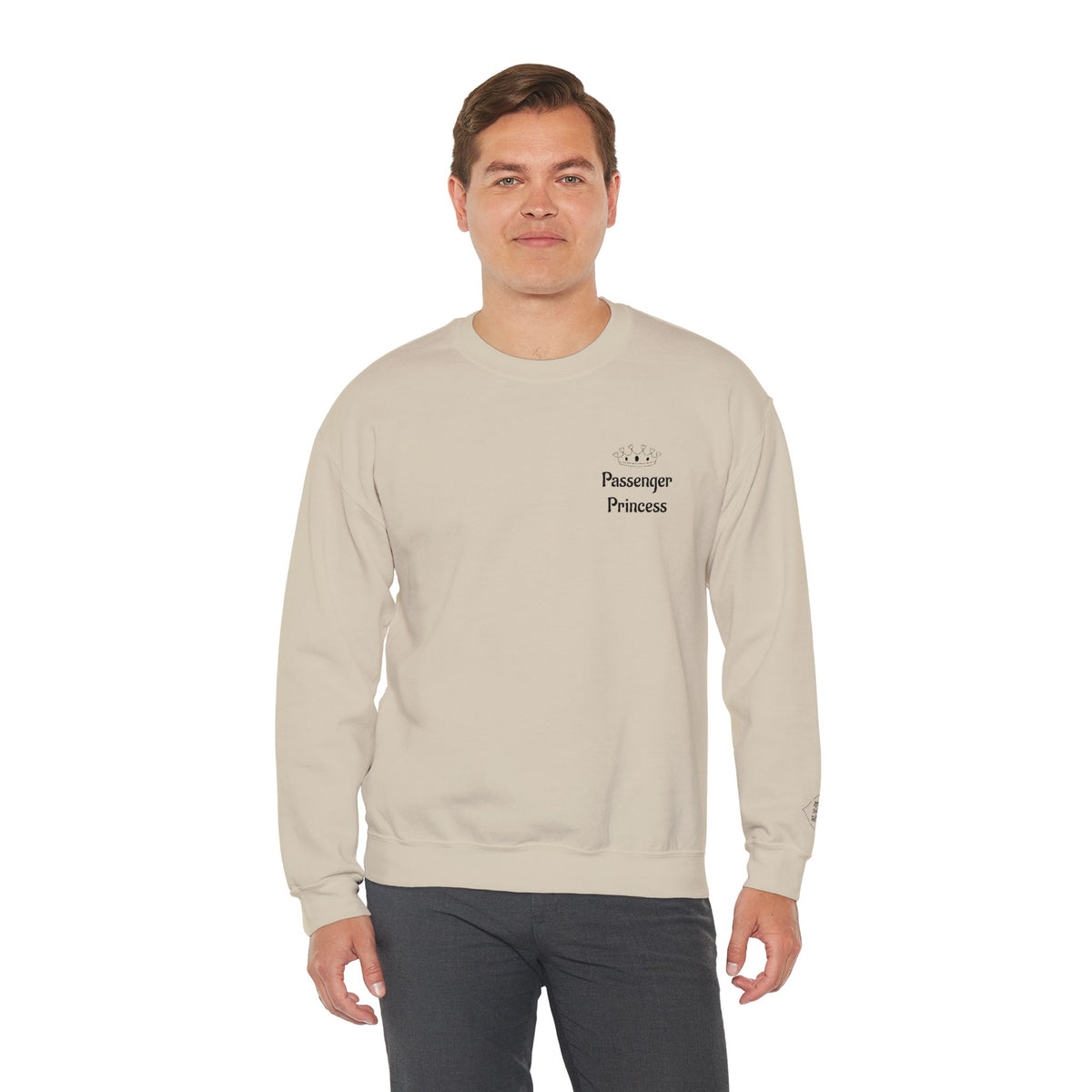 Personalized Passenger Princess Embroidered Crewneck Sweatshirt — Custom Name & Date Sleeve Detail
