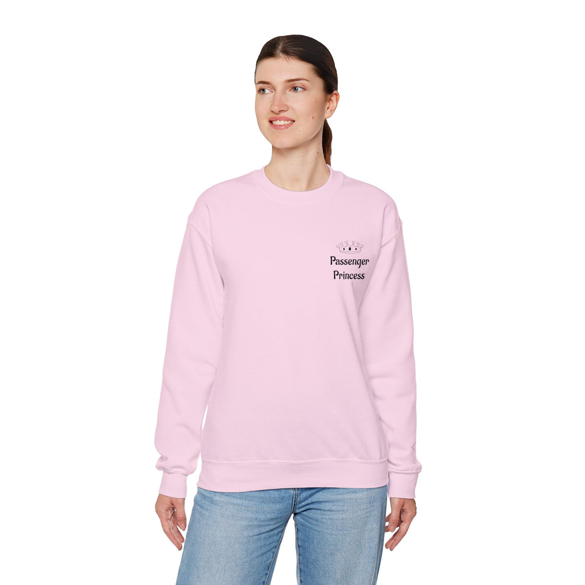 Personalized Passenger Princess Embroidered Crewneck Sweatshirt — Custom Name & Date Sleeve Detail