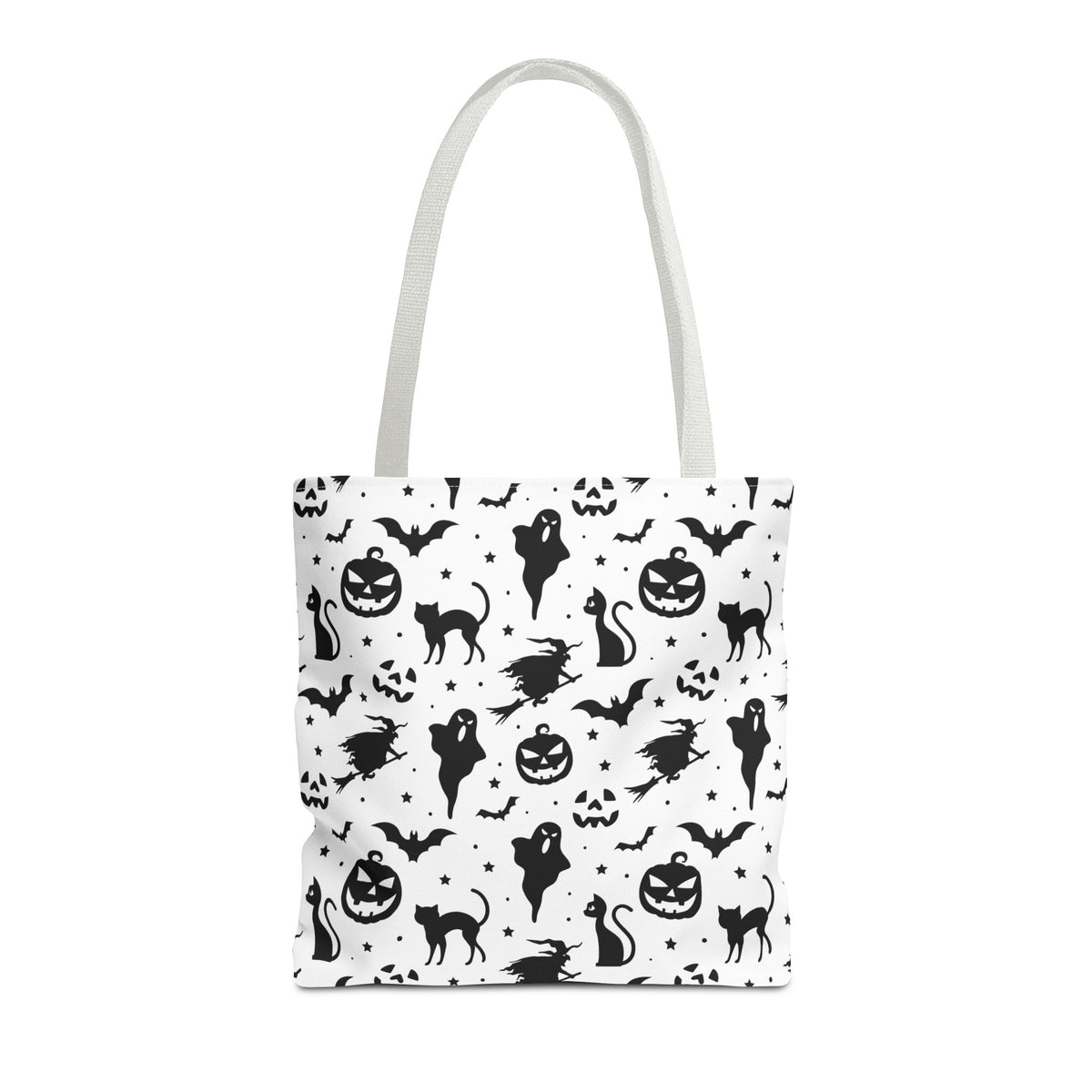 Spooky Halloween Seamless Pattern Tote Bag | Monochromatic Black & White Shopper