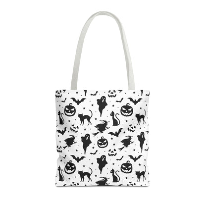 Spooky Halloween Seamless Pattern Tote Bag | Monochromatic Black & White Shopper