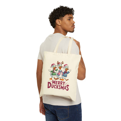"Merry Ducksmtb" Festive Holiday Trio Ducks Cotton Canvas Tote Bag