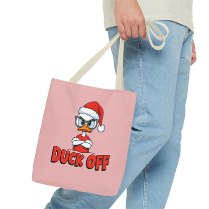 "Duck Off" Grumpy Santa Duck Funny Christmas Polyester Tote Bag