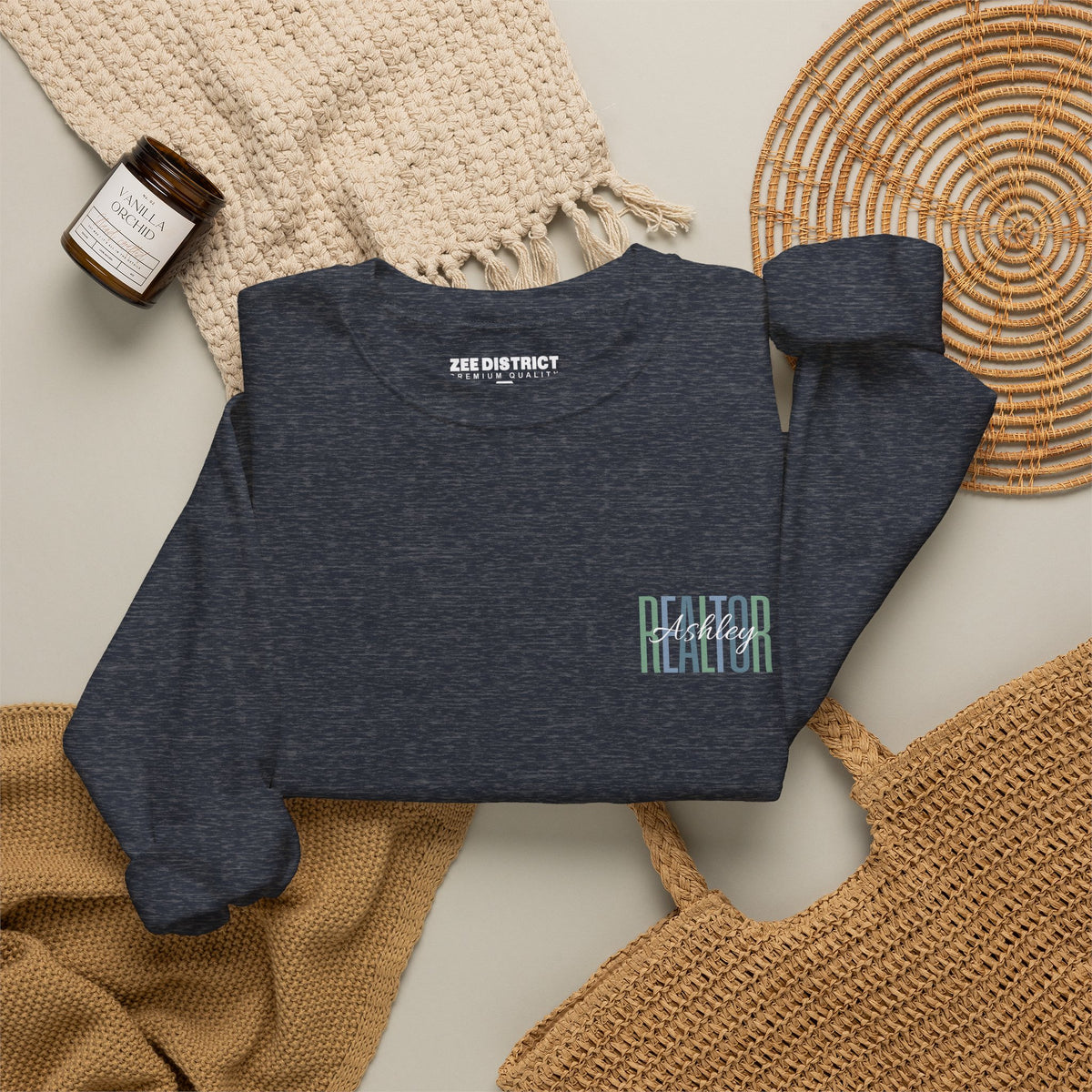 Personalized Realtor Retro Stacked Text Graphic Sweatshirt | Custom Name Real Estate Crewneck