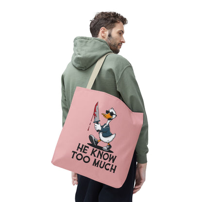 "He Know Too Much" Chaos Duck With Knife Funny Polyester Tote Bag