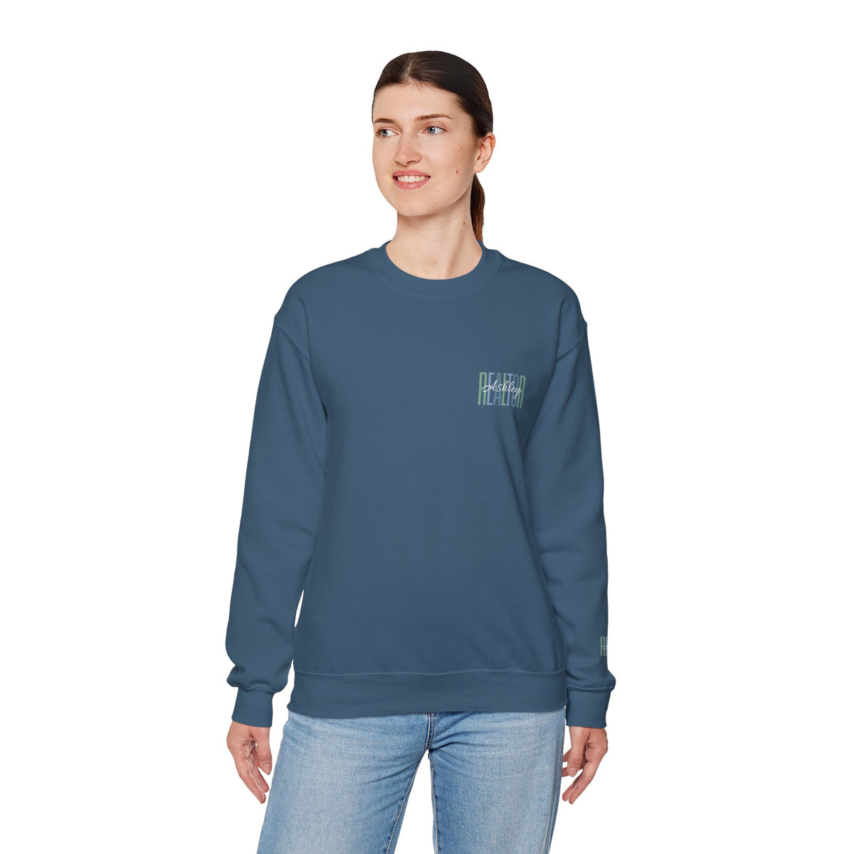 Personalized Realtor Retro Stacked Text Graphic Sweatshirt | Custom Name Real Estate Crewneck
