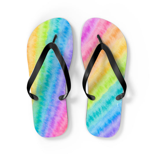 Watercolor Rainbow Diagonal Stripe Flip Flops — Artistic Summer Beach Sandals