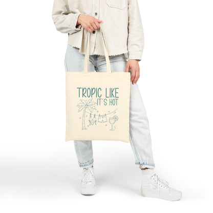 "Tropic Like It's Hot" Palm Tree & Cocktail Canvas Tote Bag