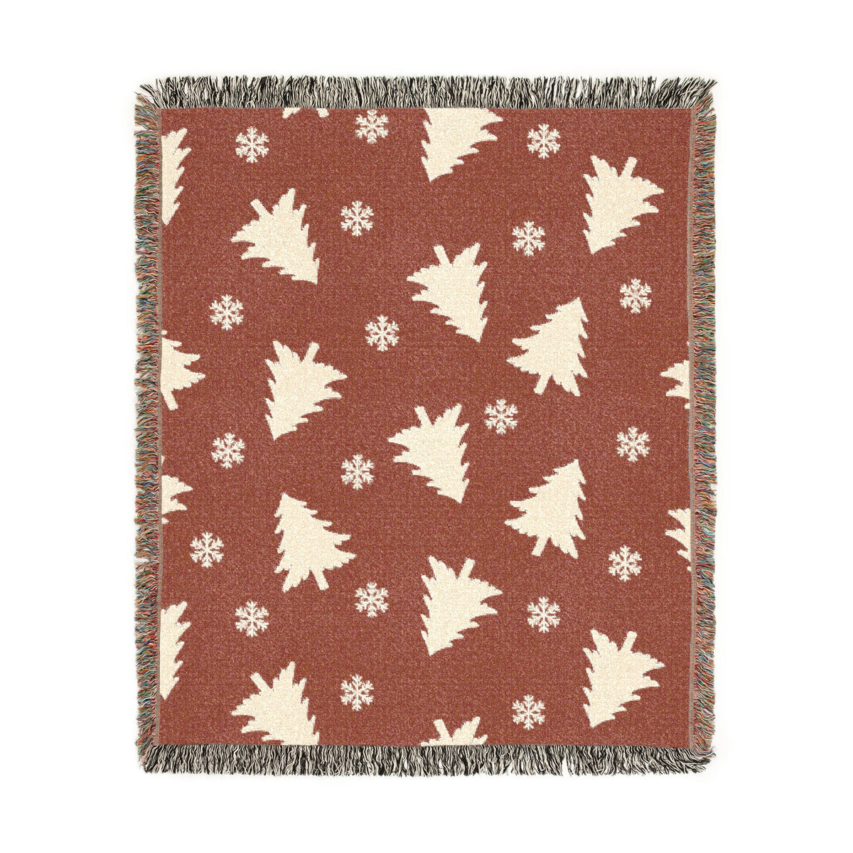 Rustic Pine Tree & Snowflake Woven Holiday Throw Blanket