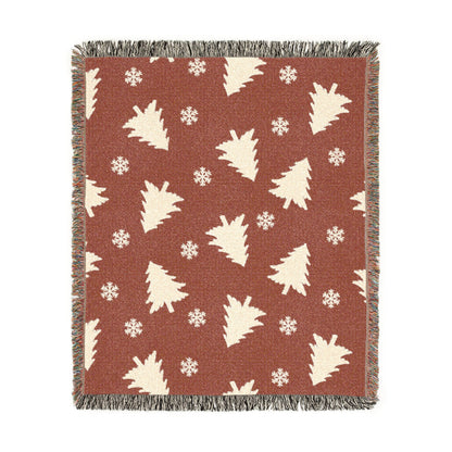 Rustic Pine Tree & Snowflake Woven Holiday Throw Blanket