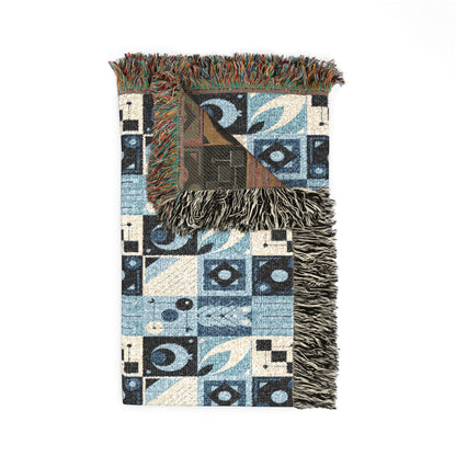 Coastal Geometric Cotton Woven Throw Blanket