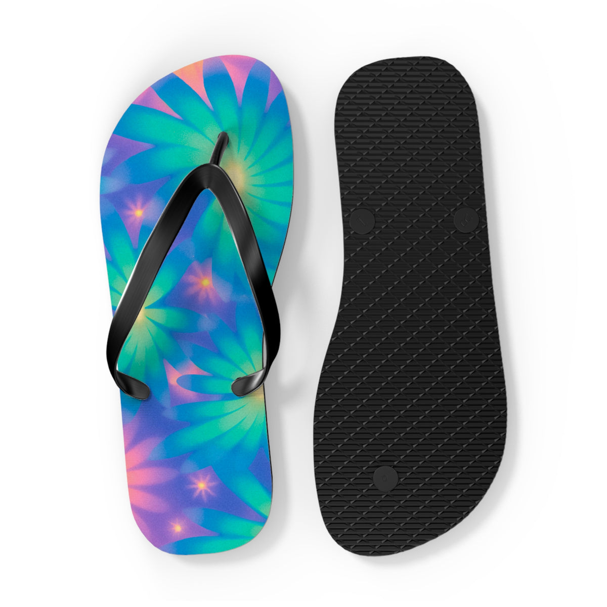Neon Glow Floral Cosmic Dream Flip Flops — Electric Botanical Summer Sandals