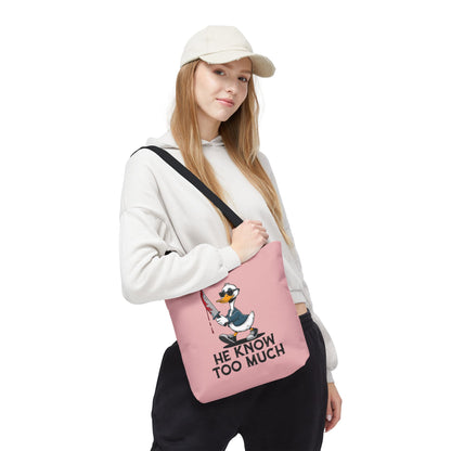 "He Know Too Much" Chaos Duck With Knife Funny Polyester Tote Bag
