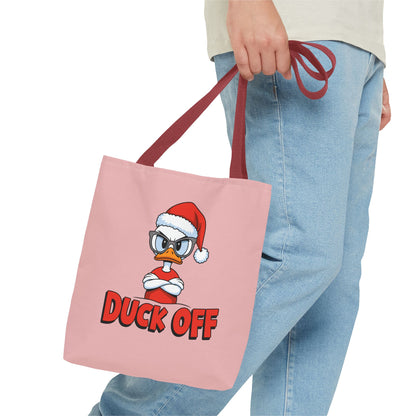 "Duck Off" Grumpy Santa Duck Funny Christmas Polyester Tote Bag