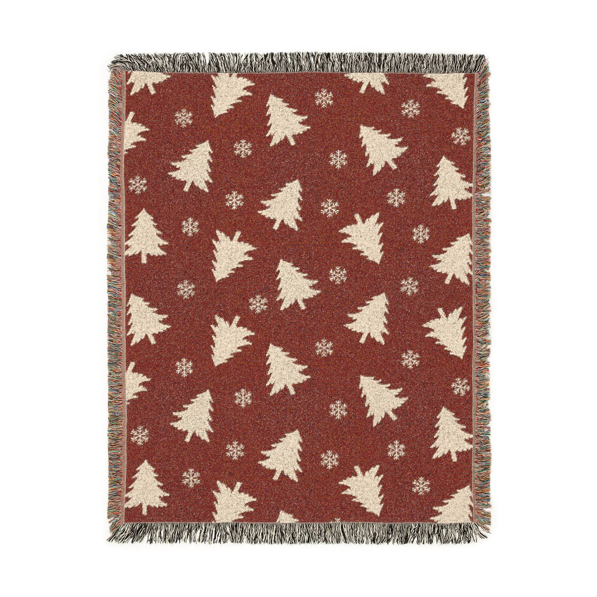 Rustic Pine Tree & Snowflake Woven Holiday Throw Blanket