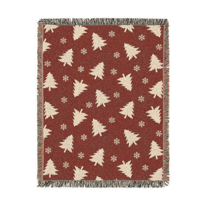 Rustic Pine Tree & Snowflake Woven Holiday Throw Blanket