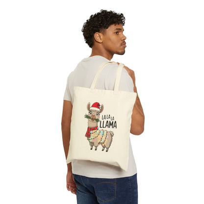 "La La La Llama" Christmas Llama Festive Holiday Cotton Canvas Tote Bag