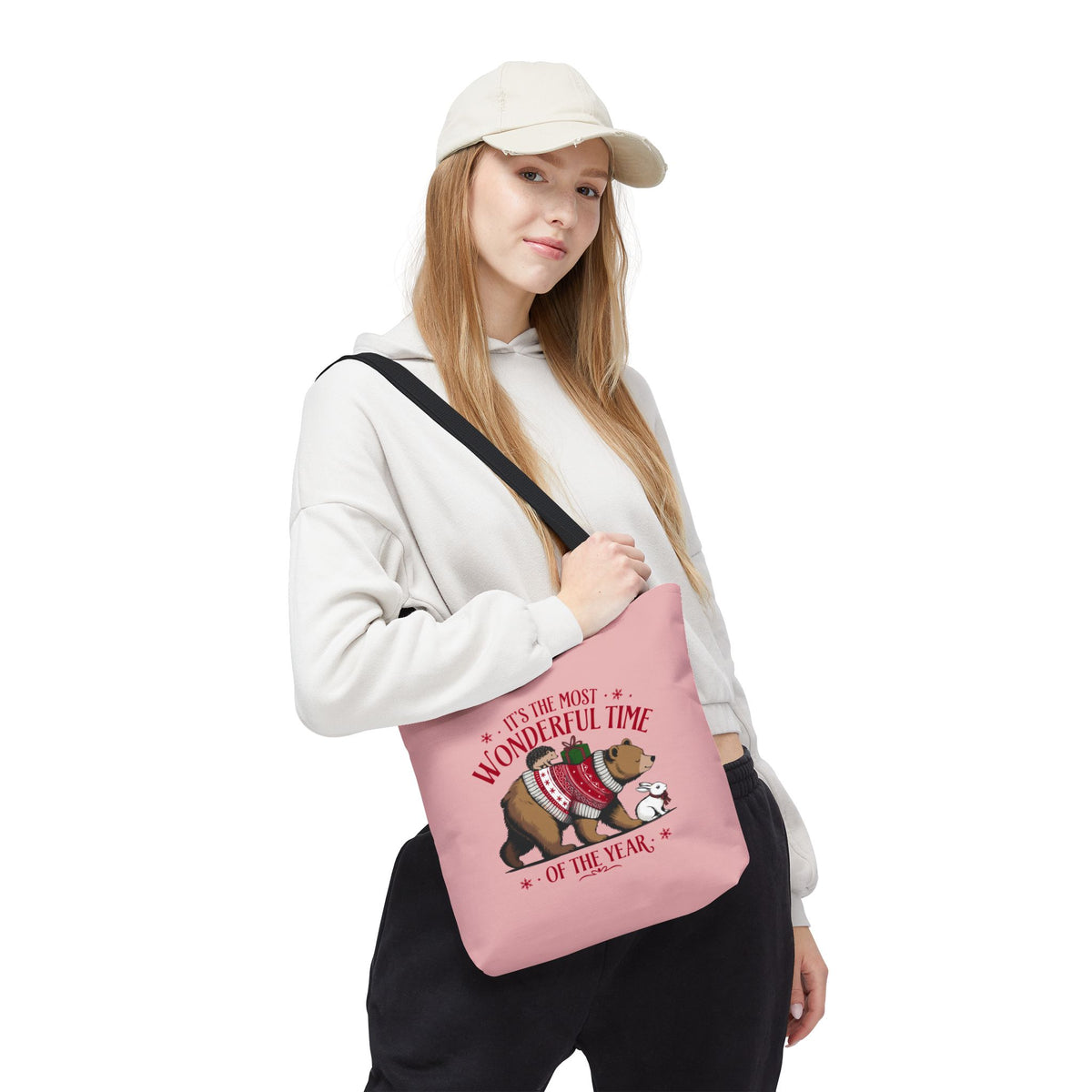 "It's The Most Wonderful Time Of The Year" Woodland Animals Holiday Sweater Polyester Tote Bag