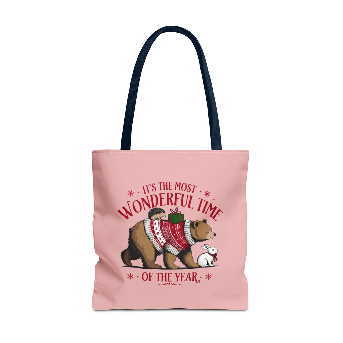 "It's The Most Wonderful Time Of The Year" Woodland Animals Holiday Sweater Polyester Tote Bag