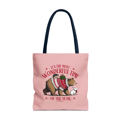 "It's The Most Wonderful Time Of The Year" Woodland Animals Holiday Sweater Polyester Tote Bag