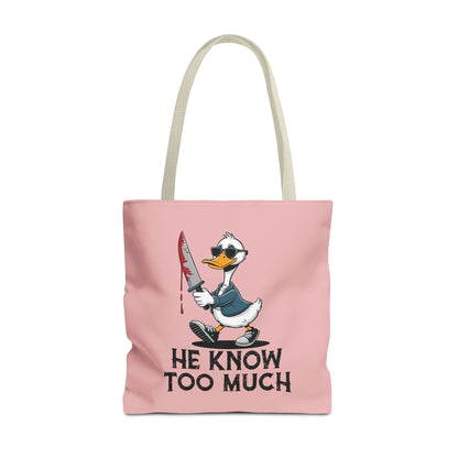 "He Know Too Much" Chaos Duck With Knife Funny Polyester Tote Bag