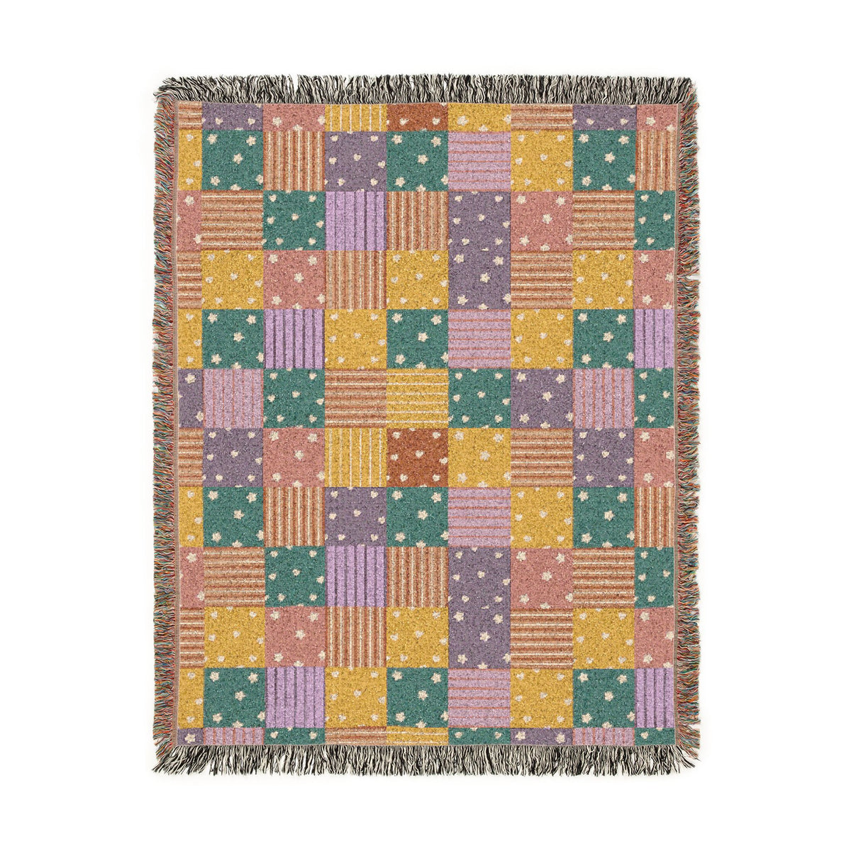 Colorful Patchwork Hearts & Stars Woven Throw Blanket
