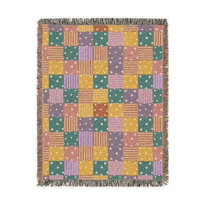 Colorful Patchwork Hearts & Stars Woven Throw Blanket