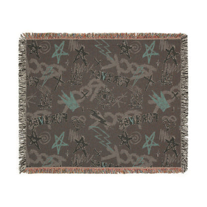 Rock Forever Grunge Graffiti Woven Blanket
