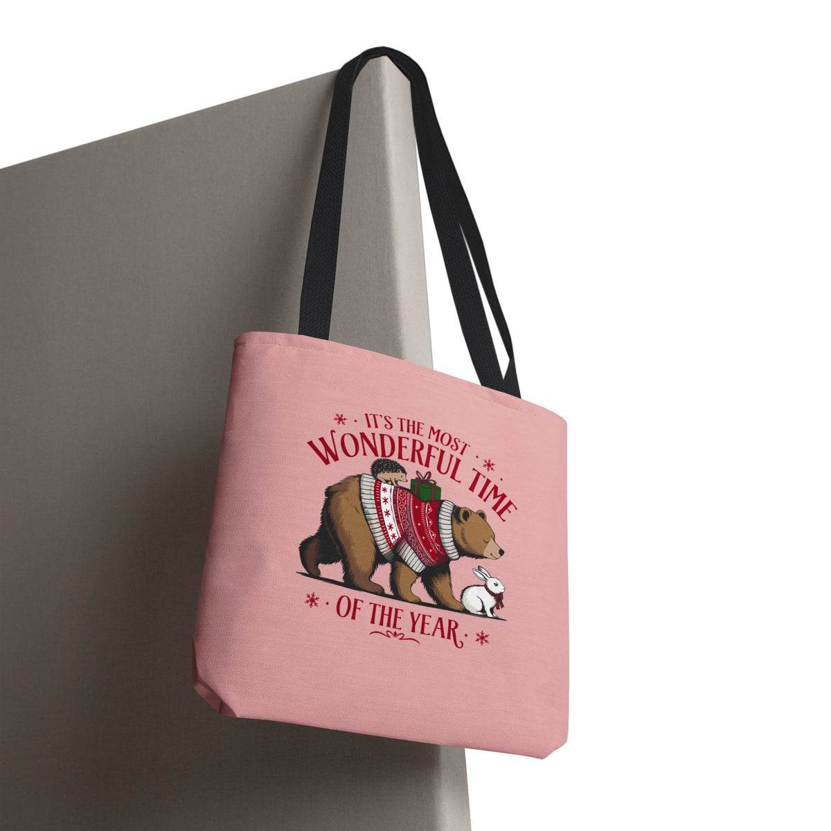 "It's The Most Wonderful Time Of The Year" Woodland Animals Holiday Sweater Polyester Tote Bag