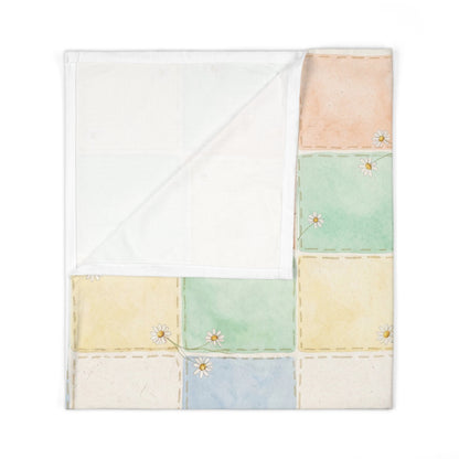 Pastel Watercolor Grid Baby Swaddle Blanket – Soft Newborn Wrap with Daisies
