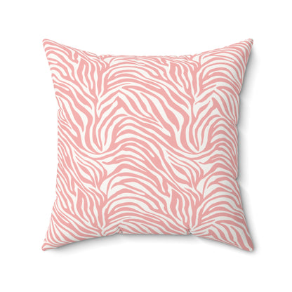 Blush Pink Zebra Print Faux Suede Square Pillow | Trendy Animal Pattern Accent Cushion