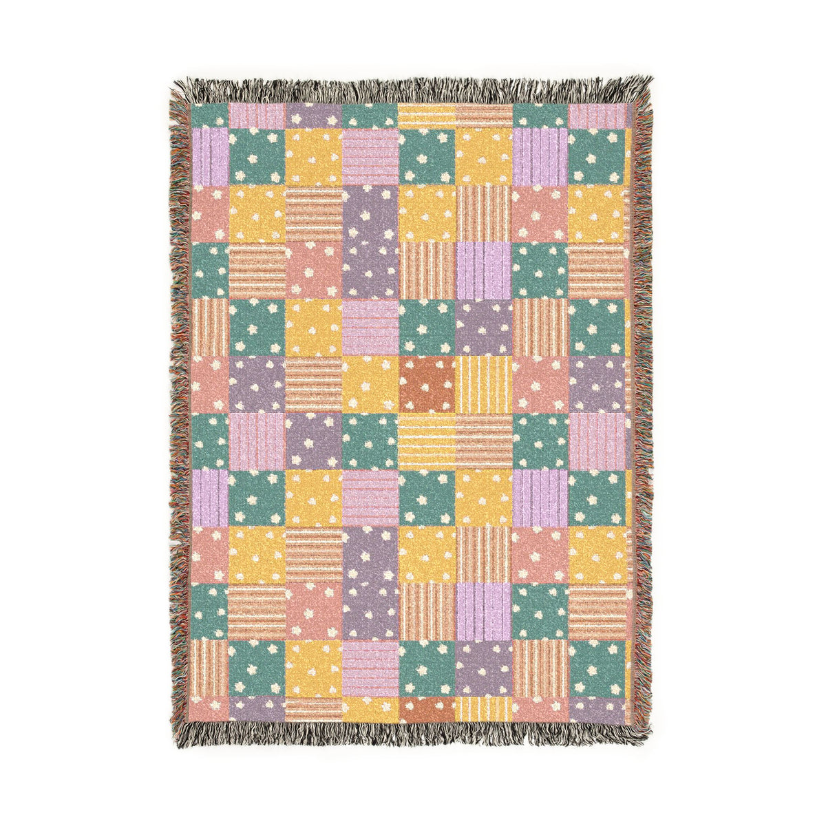 Colorful Patchwork Hearts & Stars Woven Throw Blanket